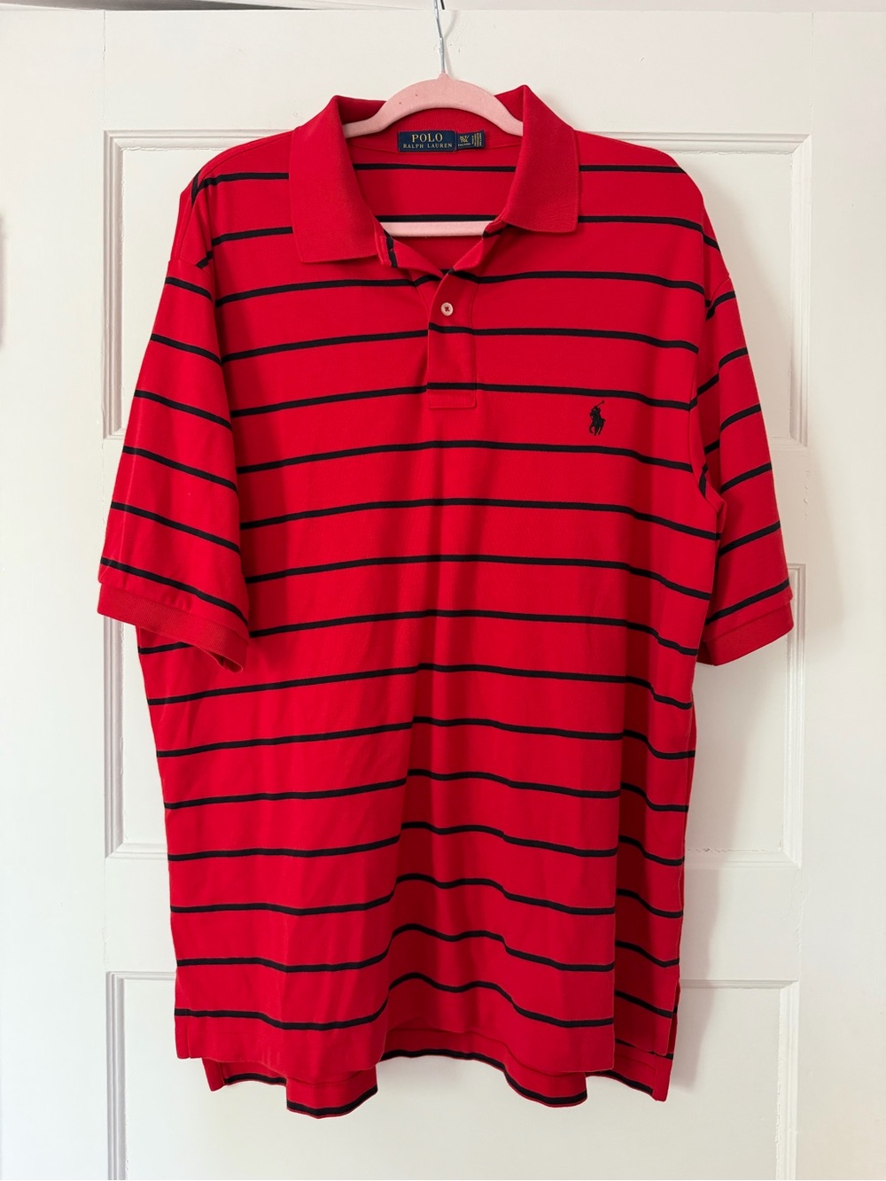 Polo Ralph Lauren Men’s XLT Red Navy Stripe Polo Shirt Pony Logo Tall